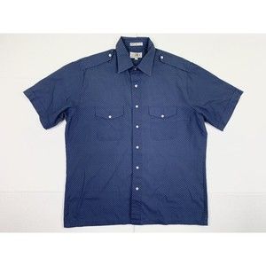 Vintage Clear Creek Shirt Mens L 16 Navy Polka Dot Button Up Short Sleeve Pocket